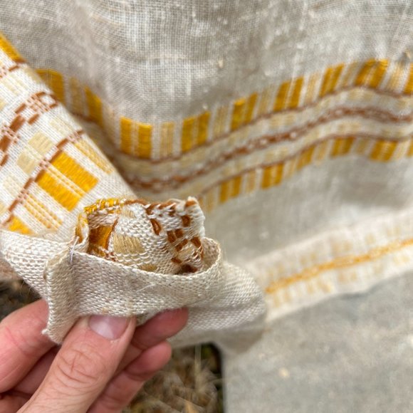 PAIR of Curtain Panels MCM HAND-WOVEN Wool Yellow/Rust/Cream Scandinavia Simple - Picture 10 of 16